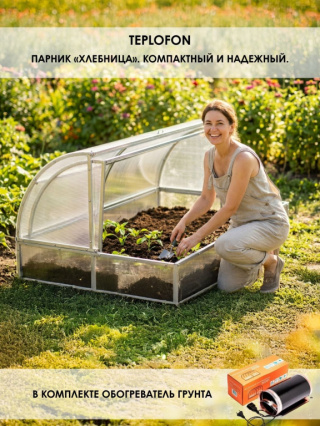 Парник Хлебница 2м в упаковке + обогреватель тепличный 200 Вт (розетка)